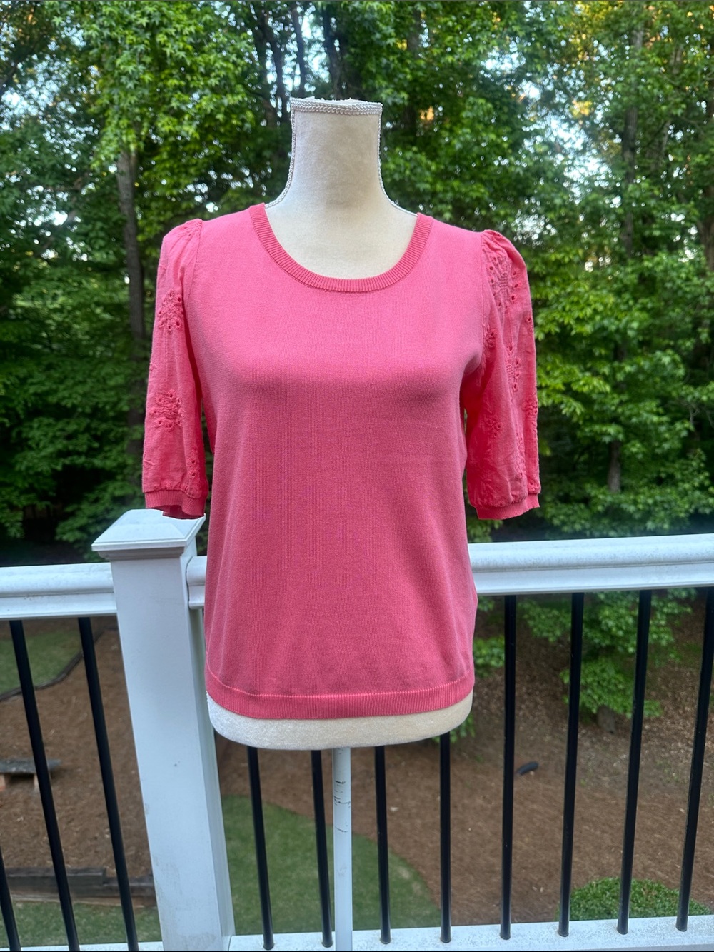 Nanette Lepore Coral Pink Puff-Sleeve Knit Top